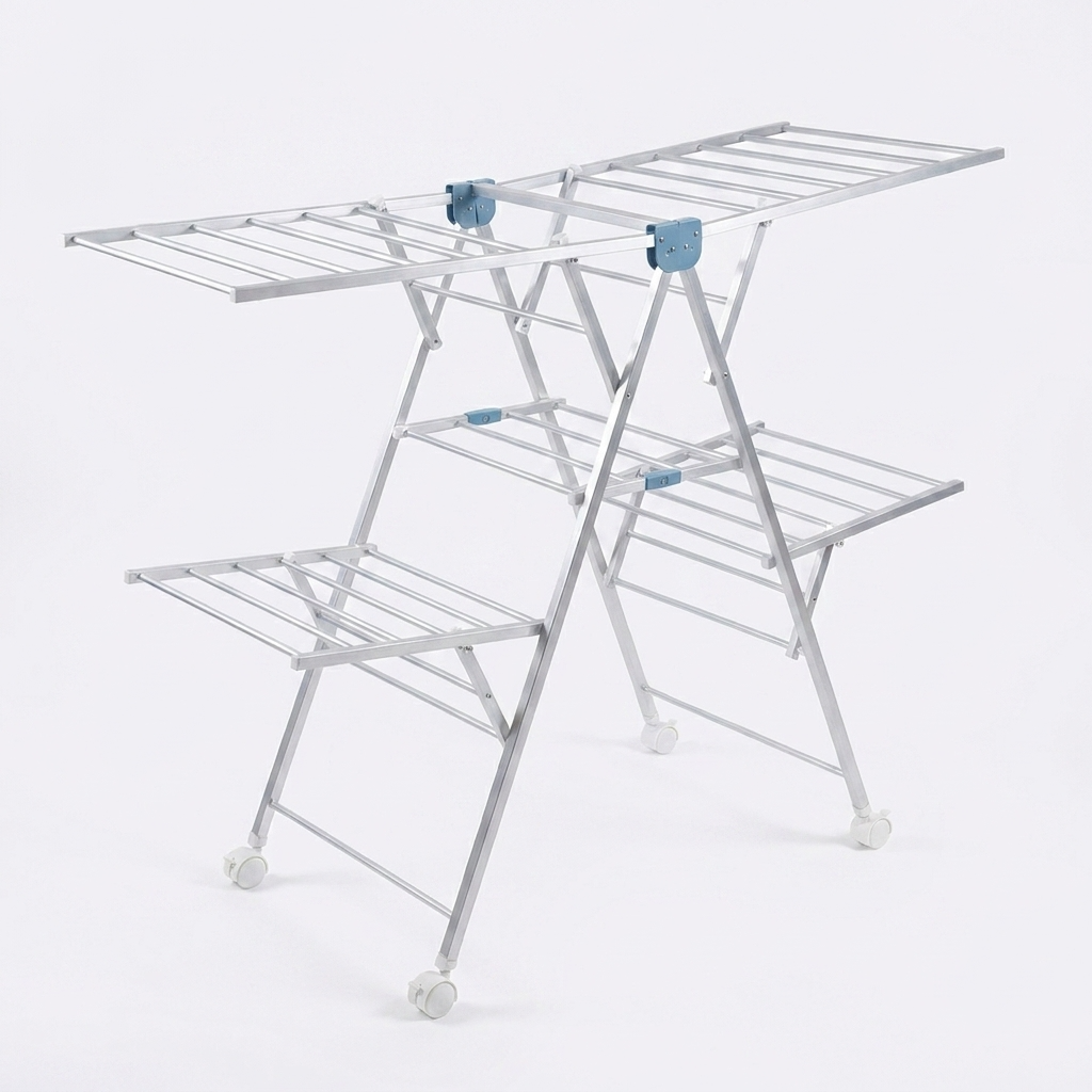 rio aluminium Foldable & Portable cloth drying stand with wheels