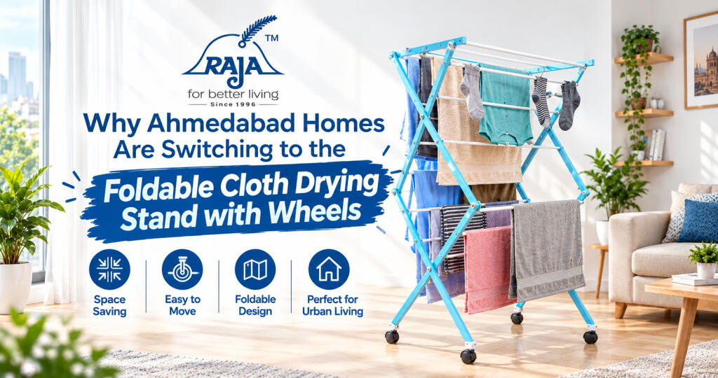 Foldable-cloth-drying-stand-with-wheels-for-Ahmedabad-homes
