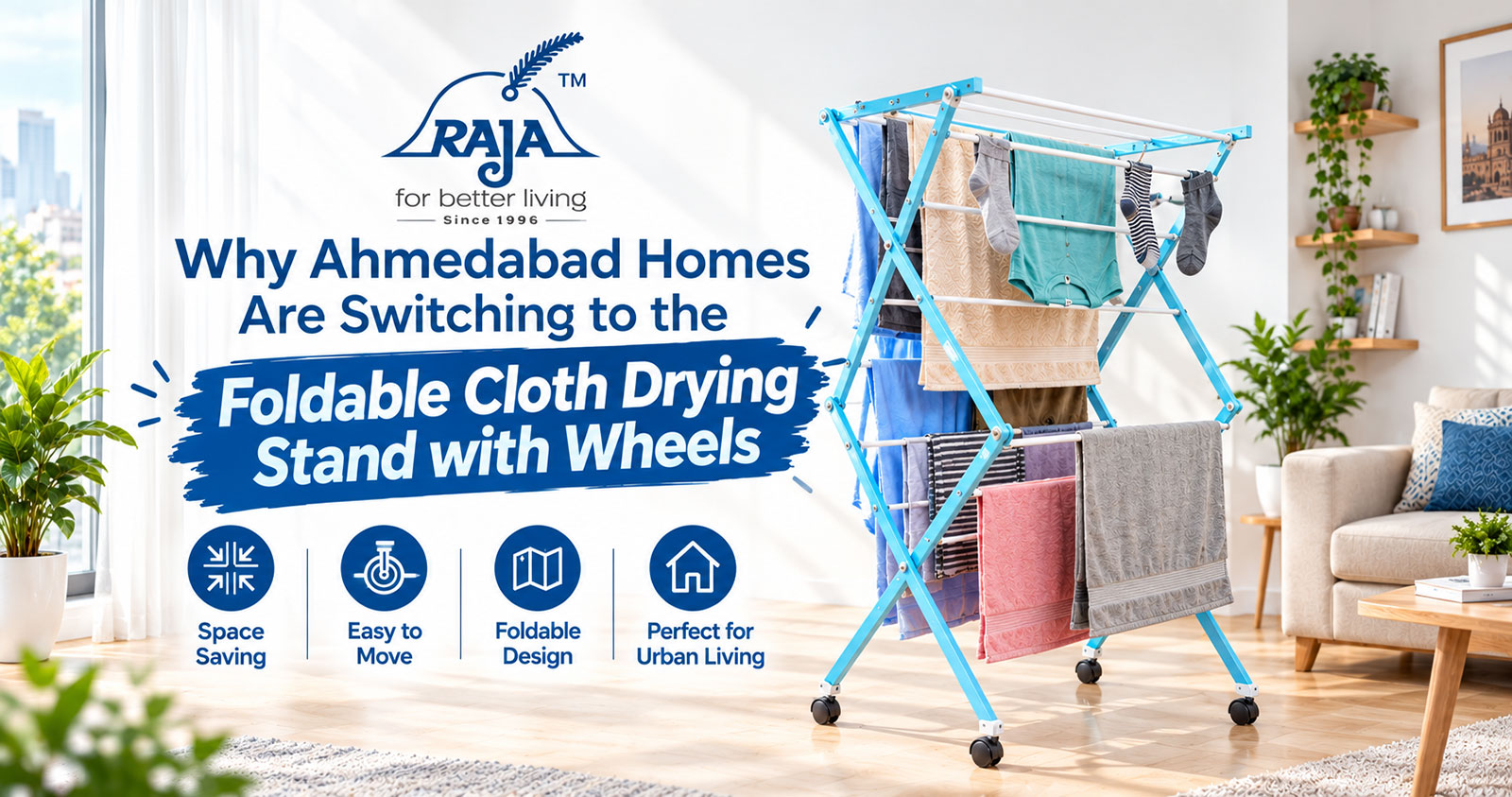Foldable-cloth-drying-stand-with-wheels-for-Ahmedabad-homes